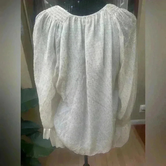 Ramy Brook Boho Gold and White Silk Blouse NWT Size L ♥️ - Picture 5 of 7